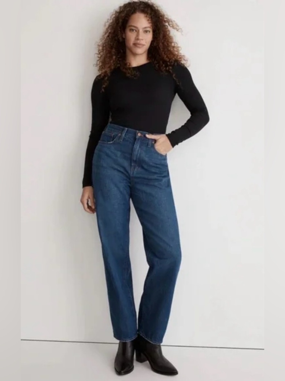 Madewell Women's Baggy Straight Jeans in Dark Blue Denim